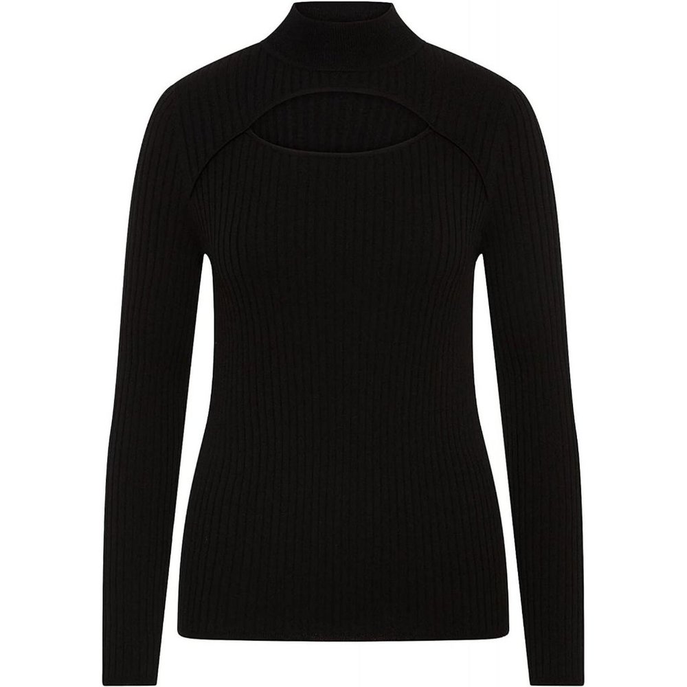 NWT Anne Klein Women's Rib Mock Neck Cutout Sweater 10843669 S Asphalt Black